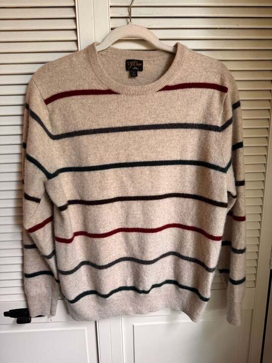 J. Crew Sweaters - J. Crew womens 100% Cashmere Striped Crew Neck Sweater Size L Heather Birch Mult